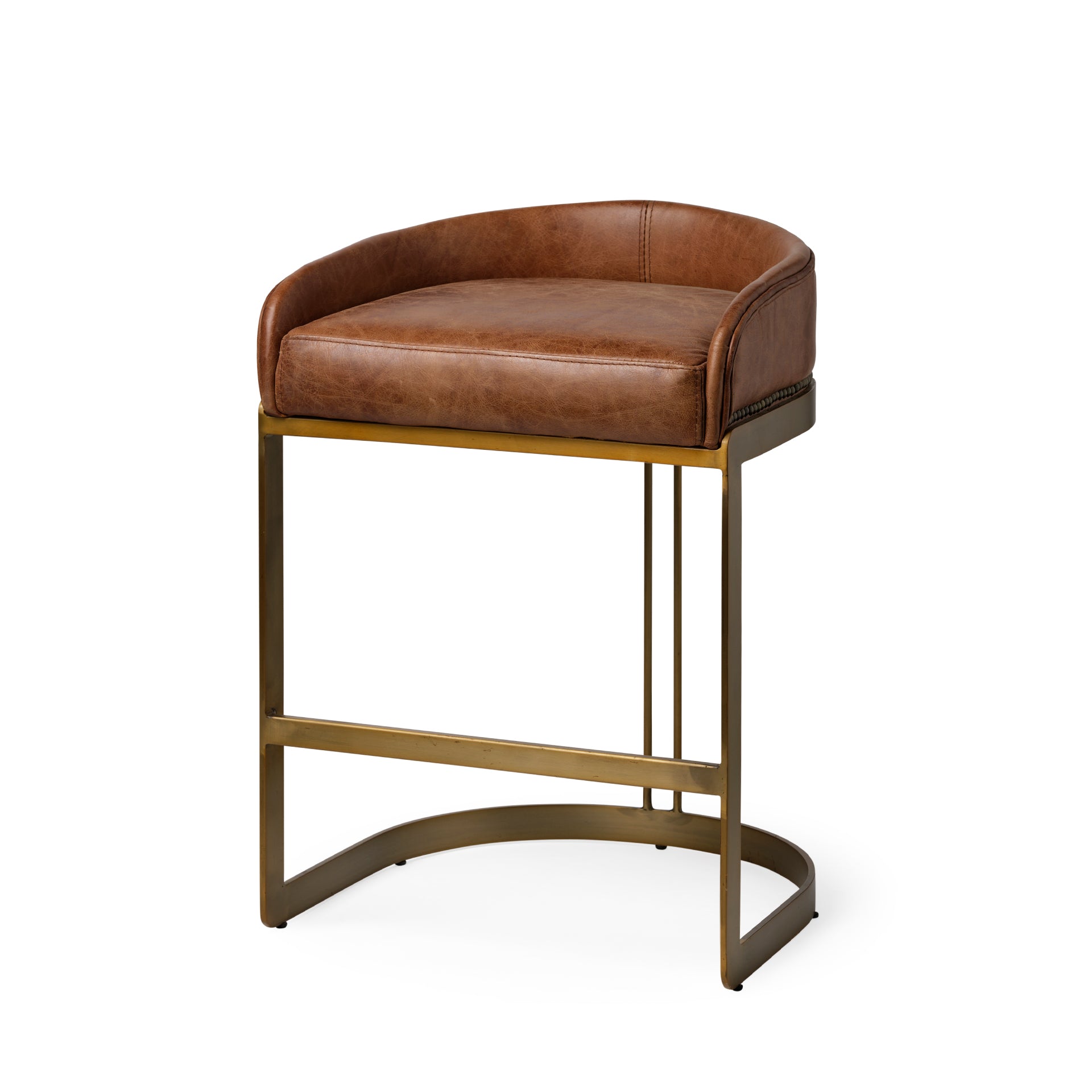 Hollyfield Bar Counter Stool Brown Leather | Gold Metal | Counter - bar-stools