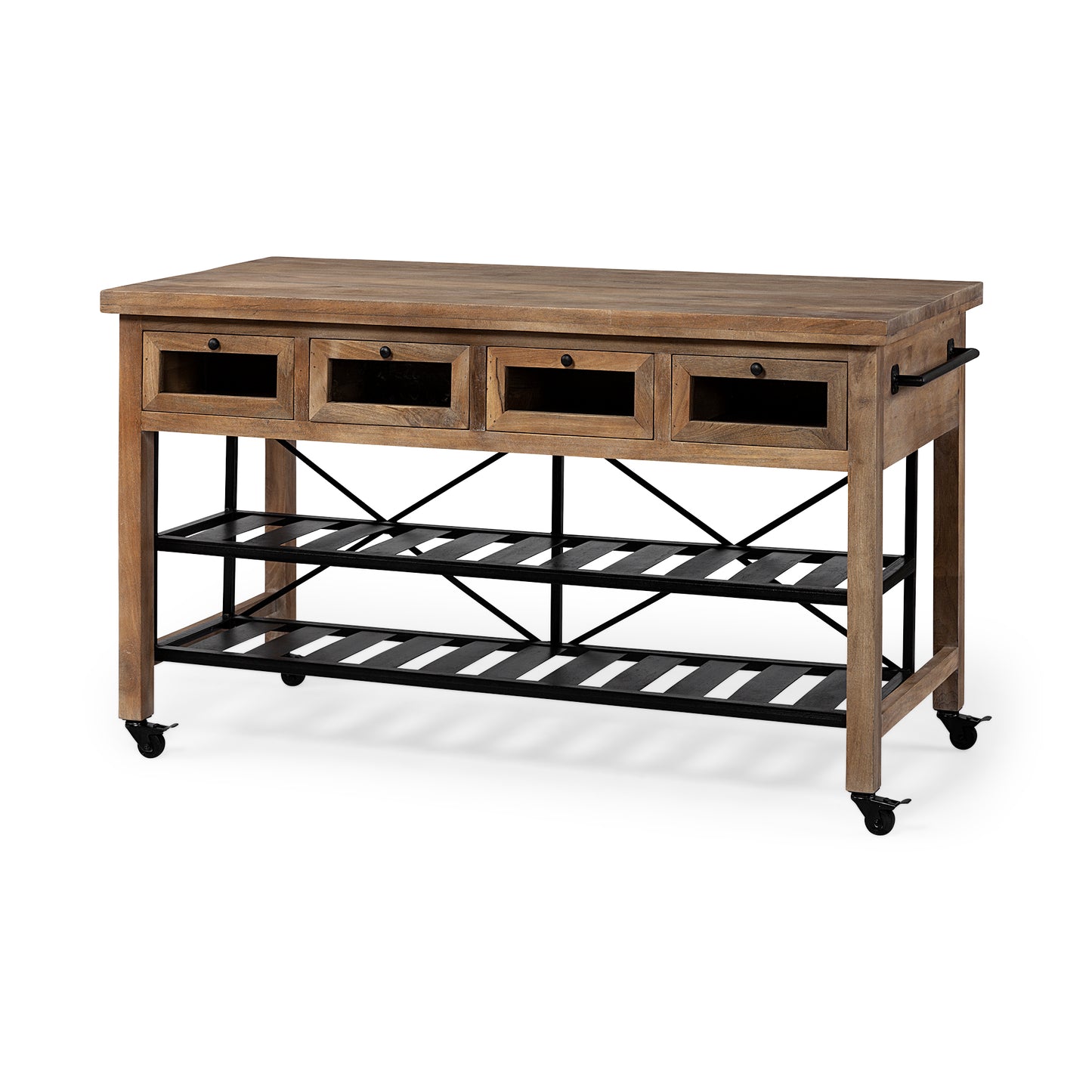 Stuart Kitchen Island Brown Wood | Black Metal - kitchen-islands