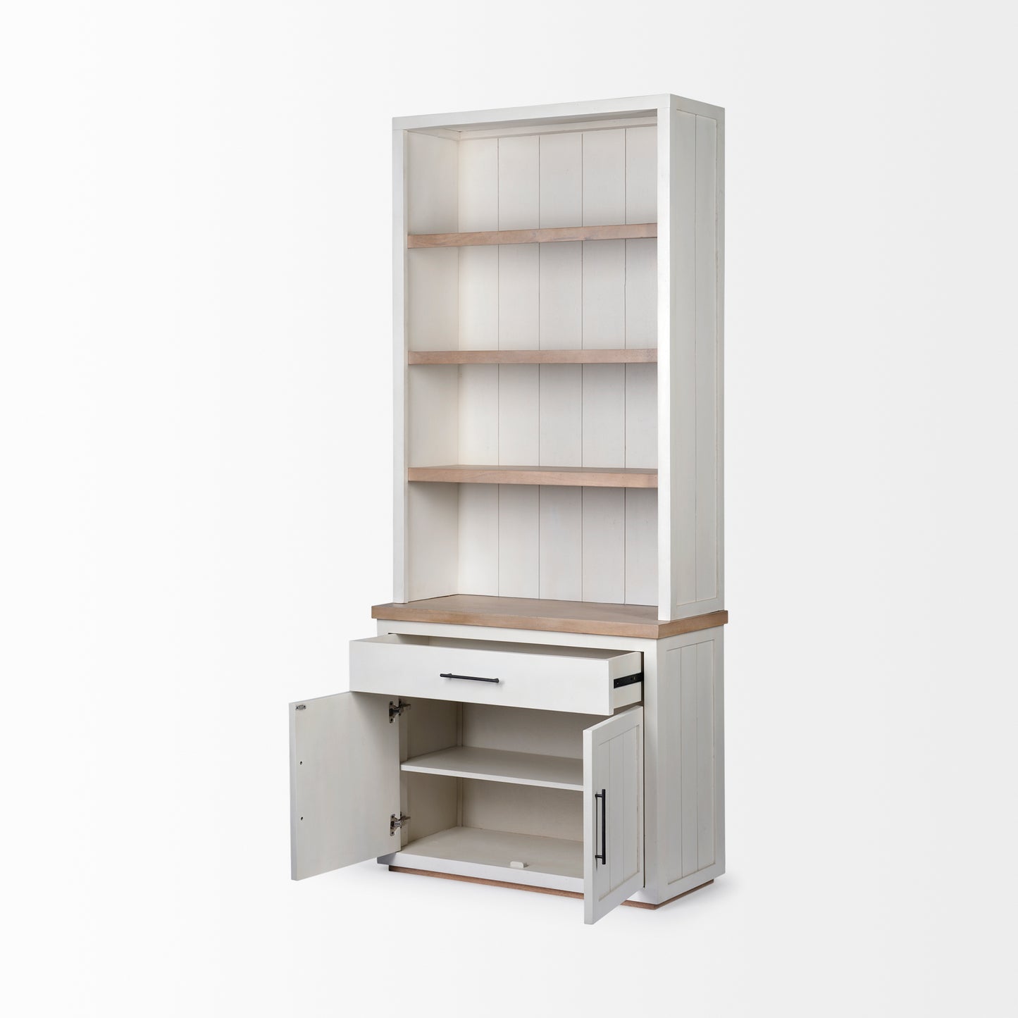 Fairview I  White and Medium Brown Wood Three Shelf Shelving Unit