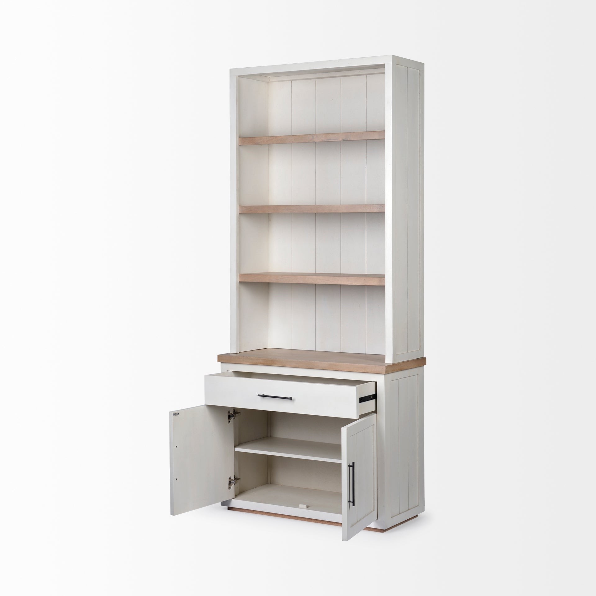Fairview I  White and Medium Brown Wood Three Shelf Shelving Unit
