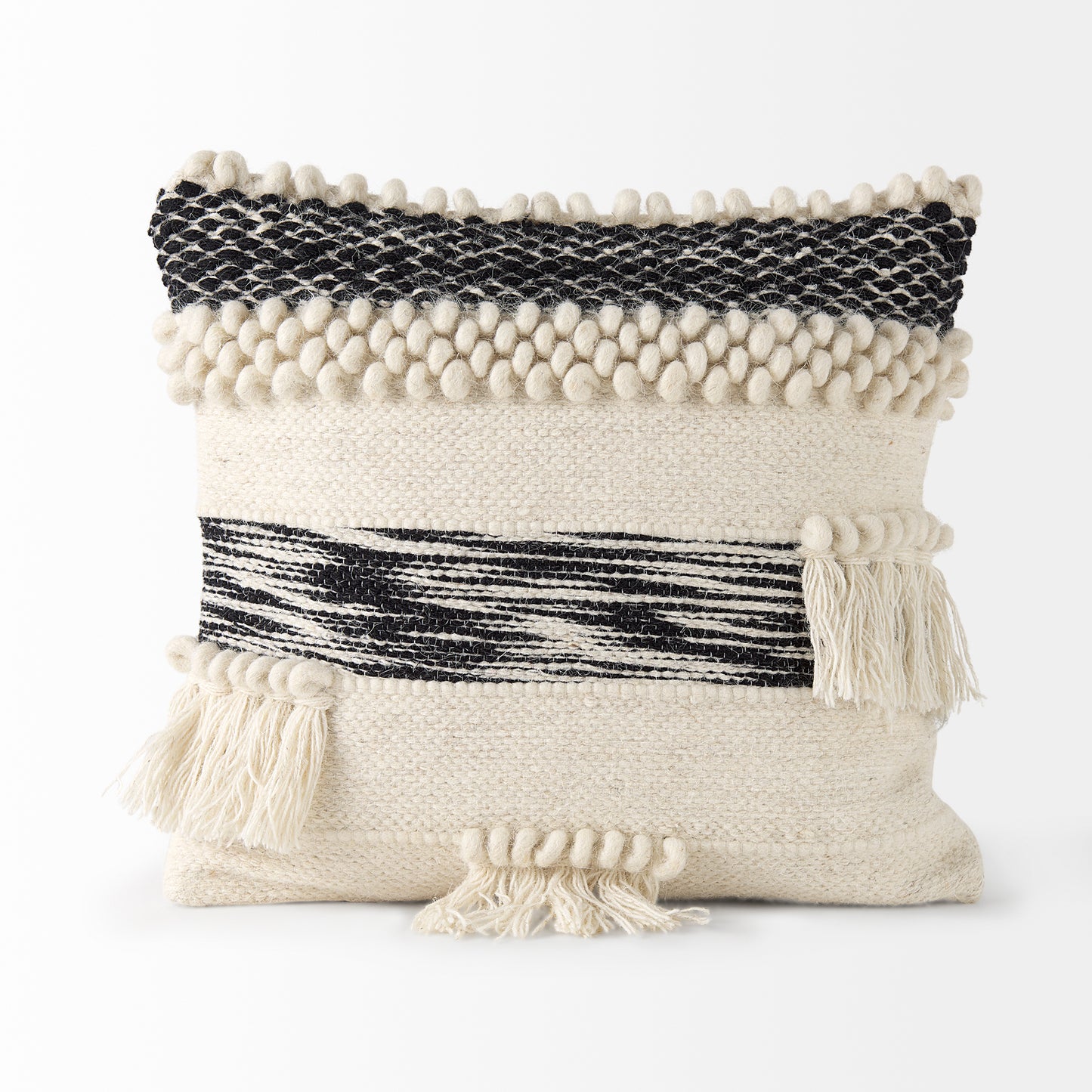 Beardell 18x18 Cream And Black Details With Tassels Pillow Cover