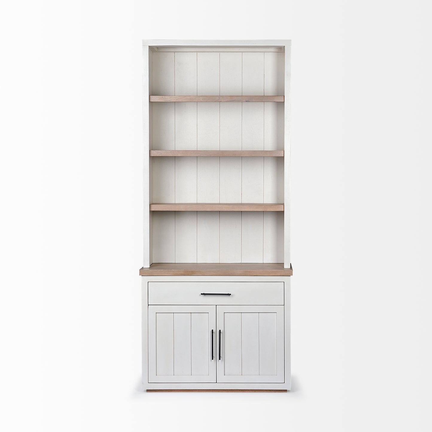 Fairview I  White and Medium Brown Wood Three Shelf Shelving Unit