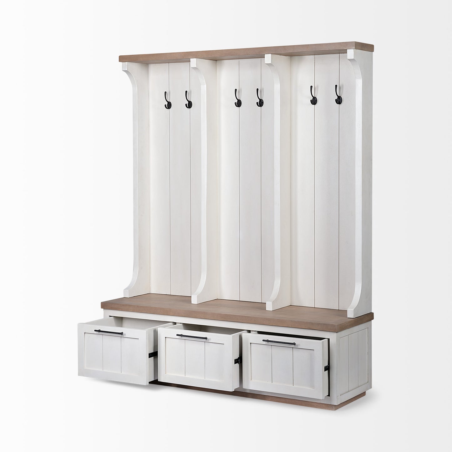 Fairview IV 61L x 17W White And Brown Wood With Storage Hall Tree