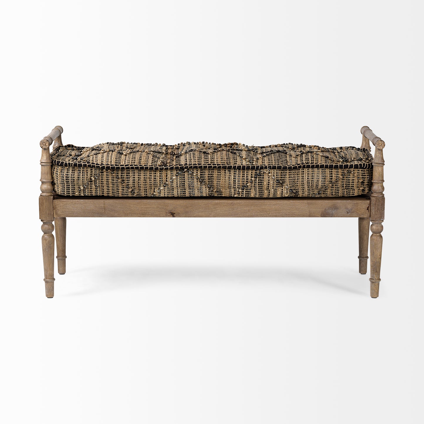 Fullerton Bench Patterned Jute | Brown Wood - benches