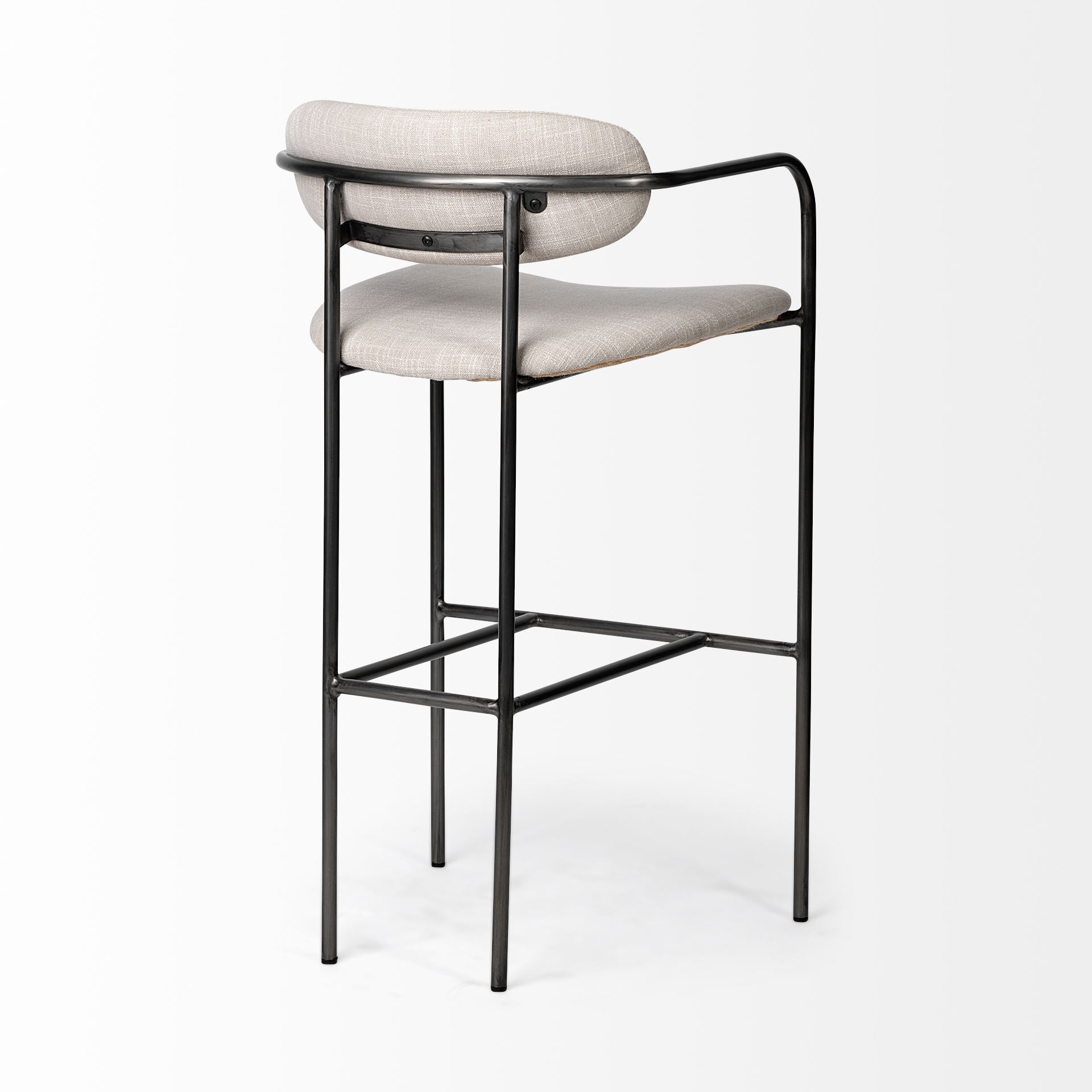 Parker Bar Counter Stool Beige Fabric | Grey Metal | Bar - bar-stools