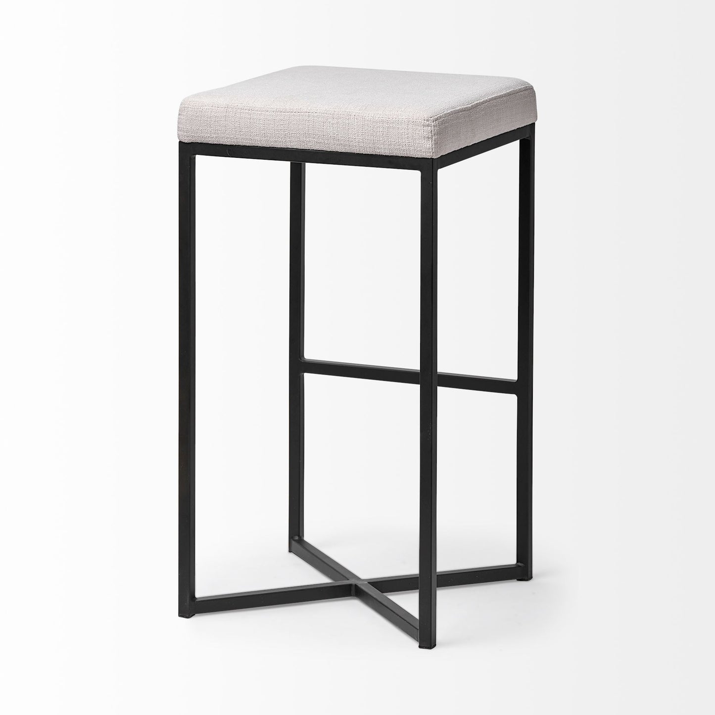Frodo 29.75H Seat Height White Fabric Seat Black Metal Base Stool