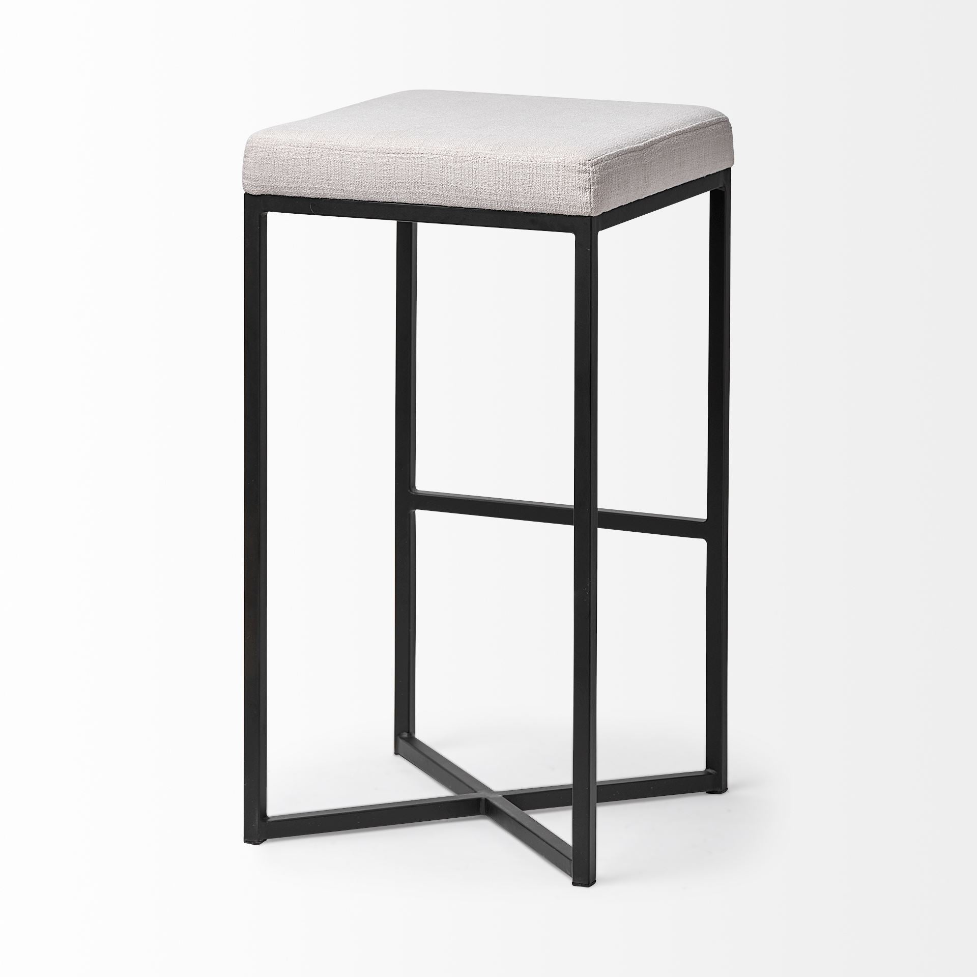 Frodo 29.75H Seat Height White Fabric Seat Black Metal Base Stool