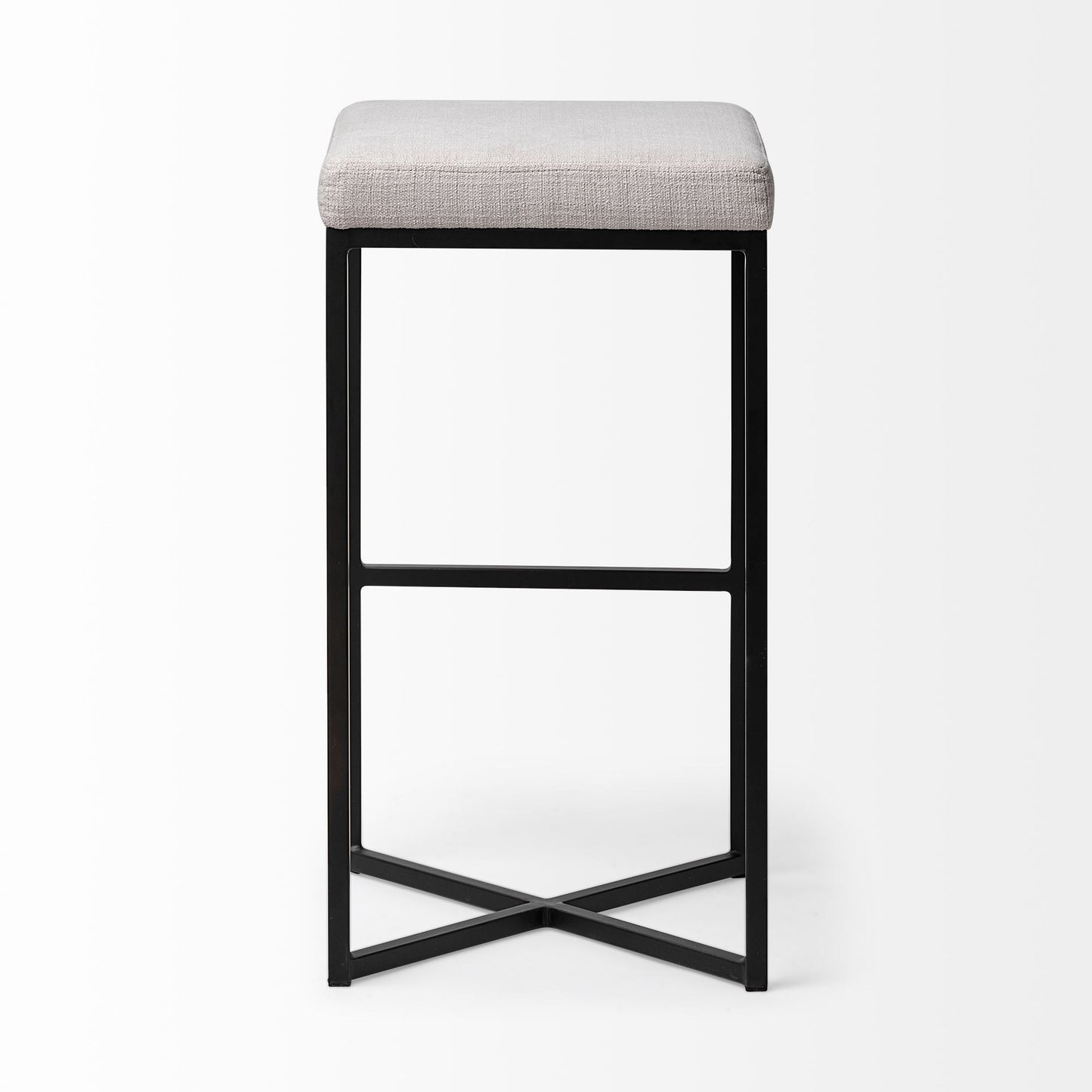 Frodo 29.75H Seat Height White Fabric Seat Black Metal Base Stool