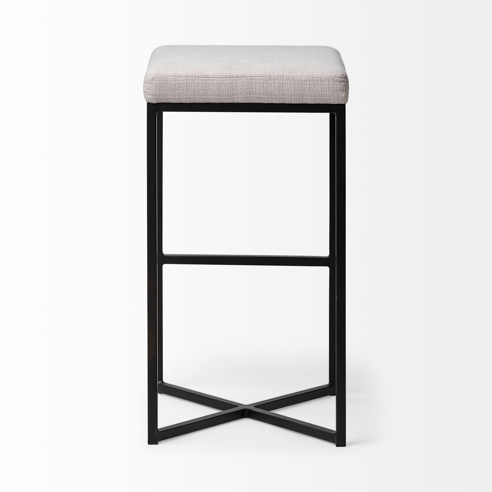 Frodo 29.75H Seat Height White Fabric Seat Black Metal Base Stool