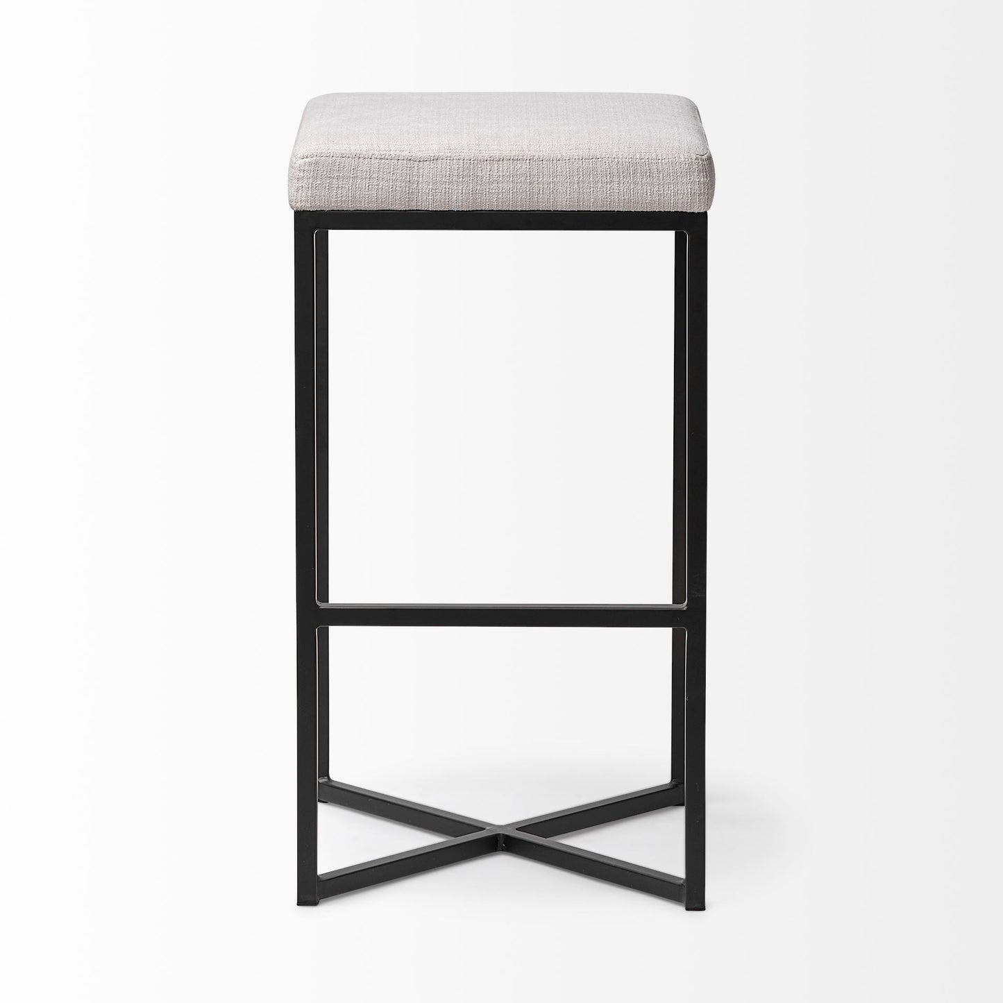 Frodo 29.75H Seat Height White Fabric Seat Black Metal Base Stool