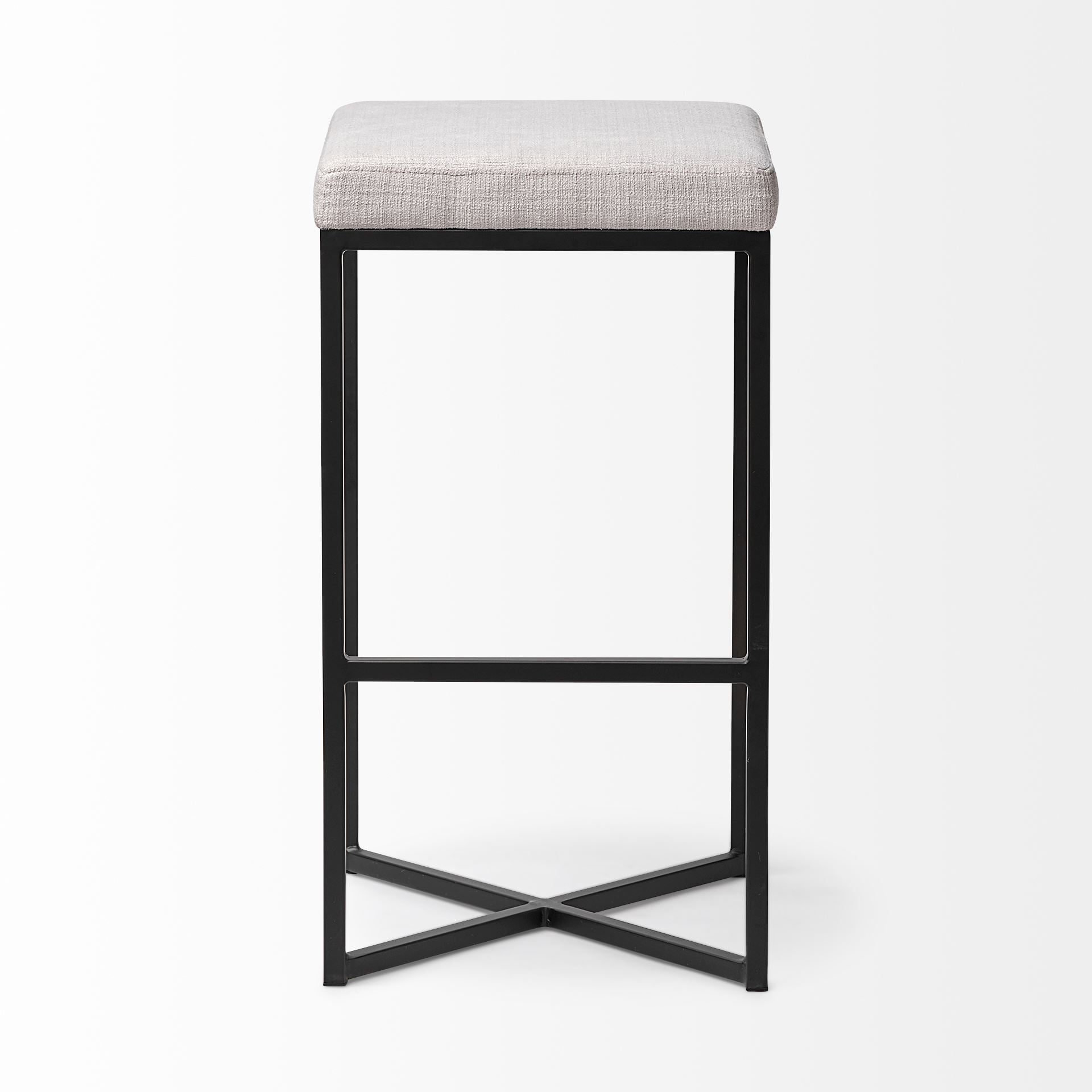 Frodo 29.75H Seat Height White Fabric Seat Black Metal Base Stool