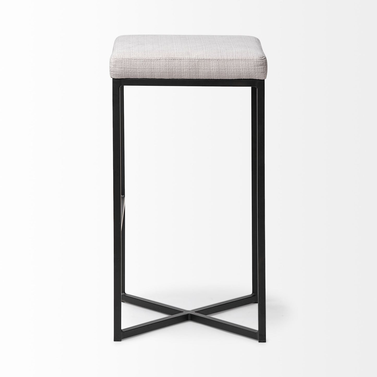 Frodo 29.75H Seat Height White Fabric Seat Black Metal Base Stool