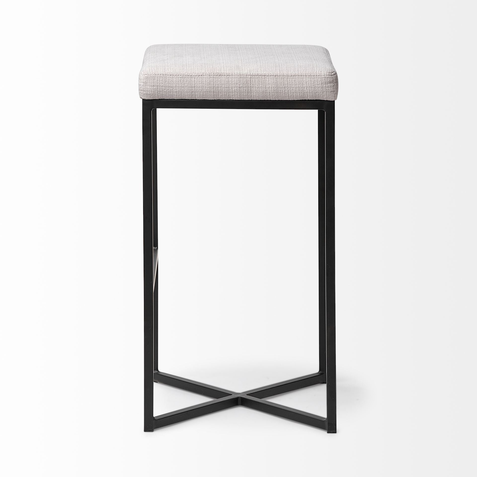 Frodo 29.75H Seat Height White Fabric Seat Black Metal Base Stool