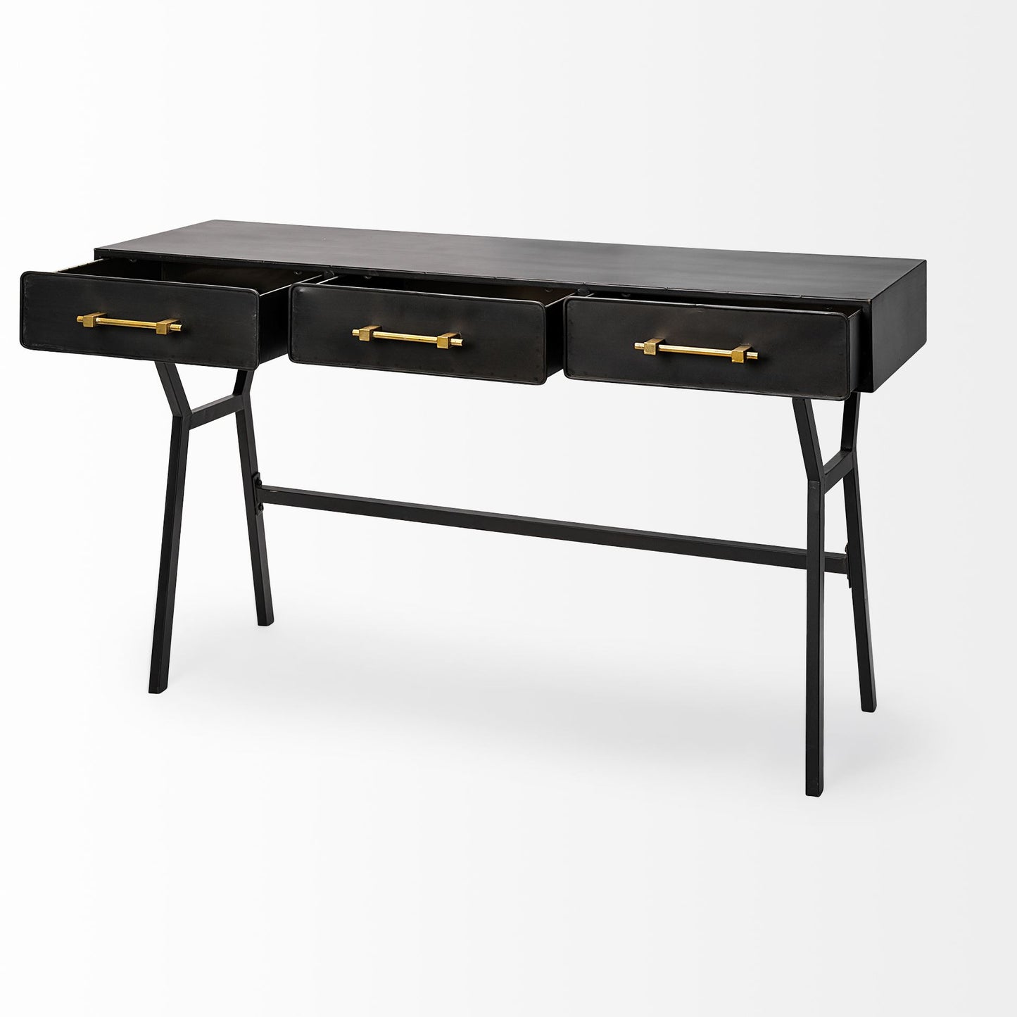 Vince 51L x 18W Black Metal W/Gold Accents 3 Drawer Office Desk