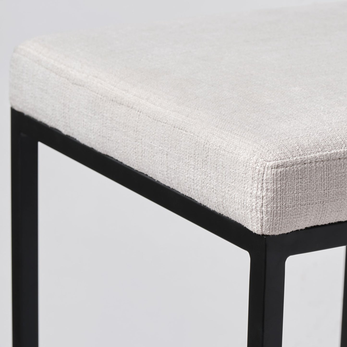 Frodo 29.75H Seat Height White Fabric Seat Black Metal Base Stool