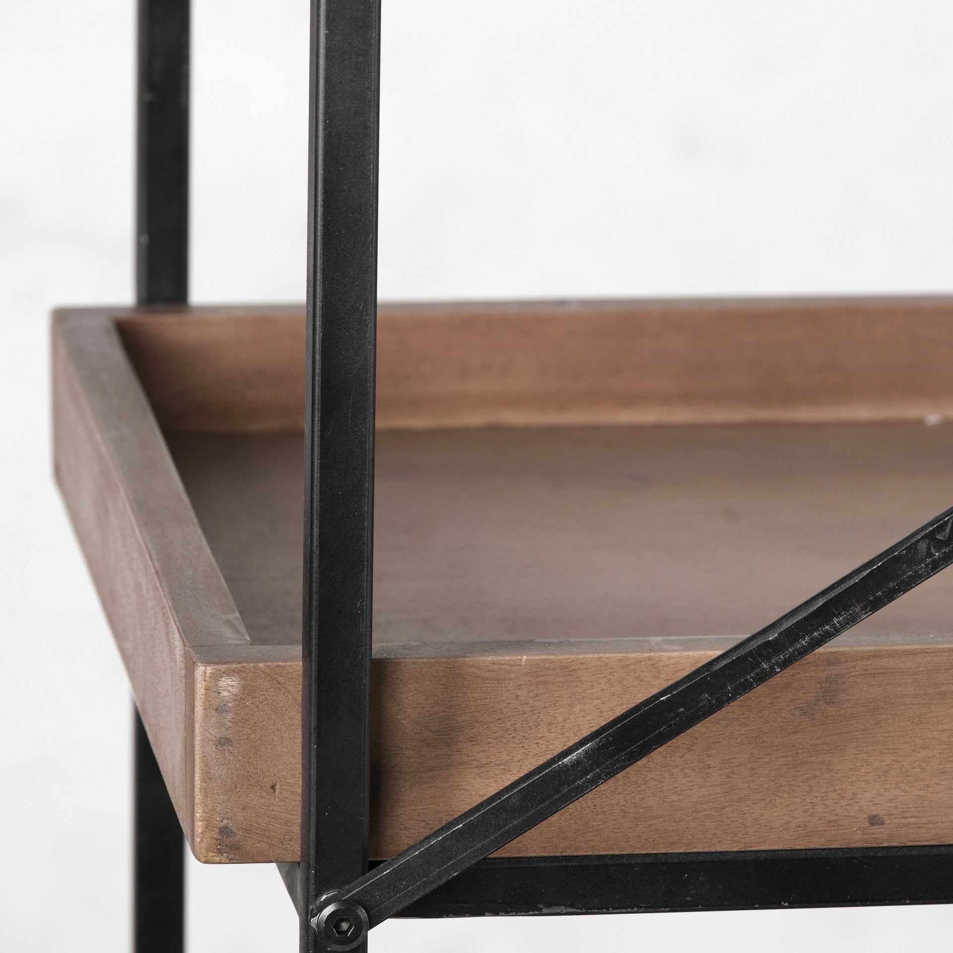 Trey IV 80L x 16W x 87.5H  Medium Brown Wood and Iron Five Tray Shelf Shelving Unit