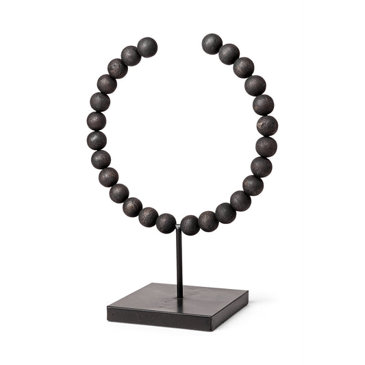 Tulane II (Large) 12L x 6W Black Beaded Broken Sphere Decorative Object