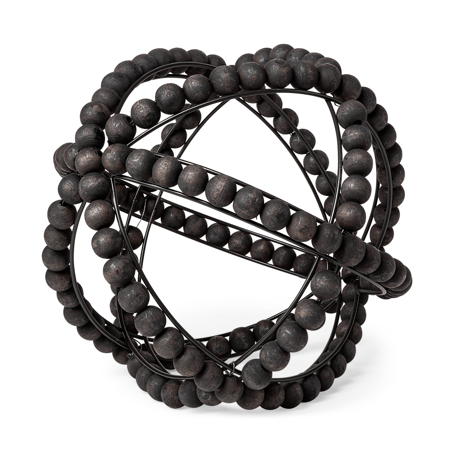Earnhardt II Large 11L x 11W Black Wooden Beaded Orb