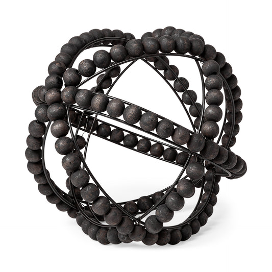 Earnhardt II Large 11L x 11W Black Wooden Beaded Orb