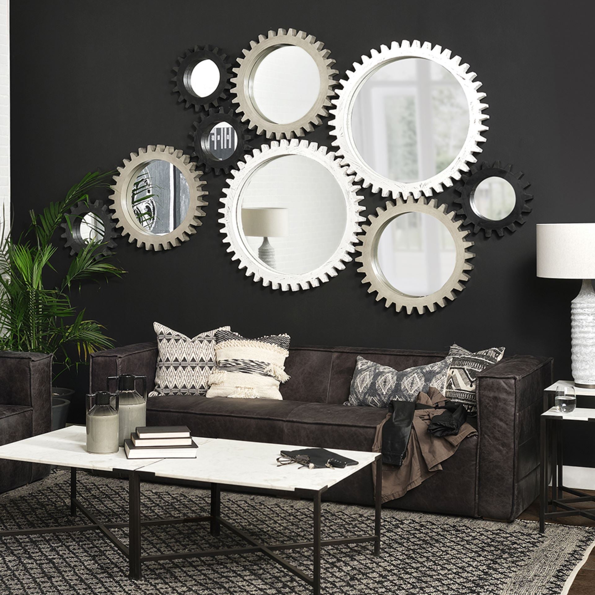 Cog Wall Mirror Sundance Black Wood | 17’’ | Sundance - wall-mirrors-grouped