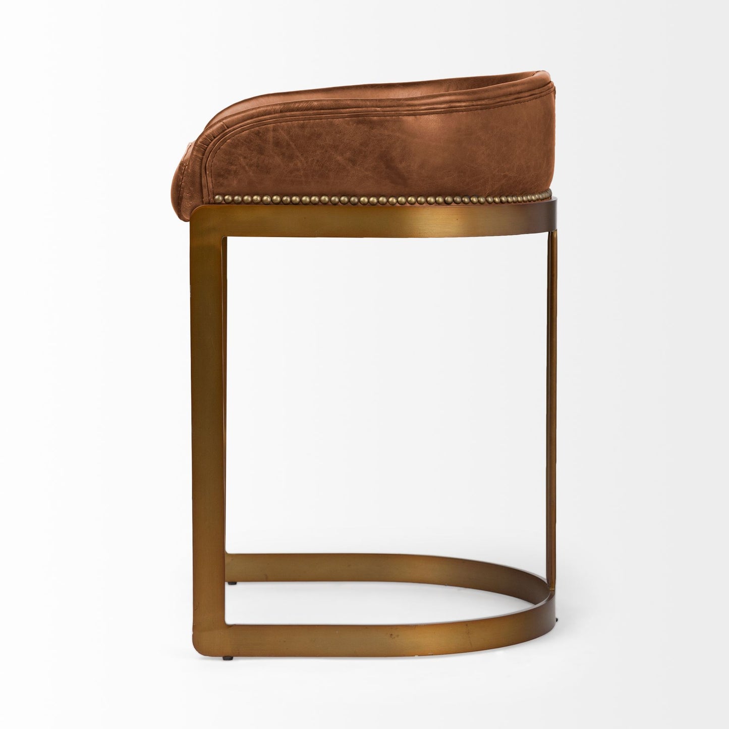 Hollyfield Bar Counter Stool Brown Leather | Gold Metal | Counter - bar-stools