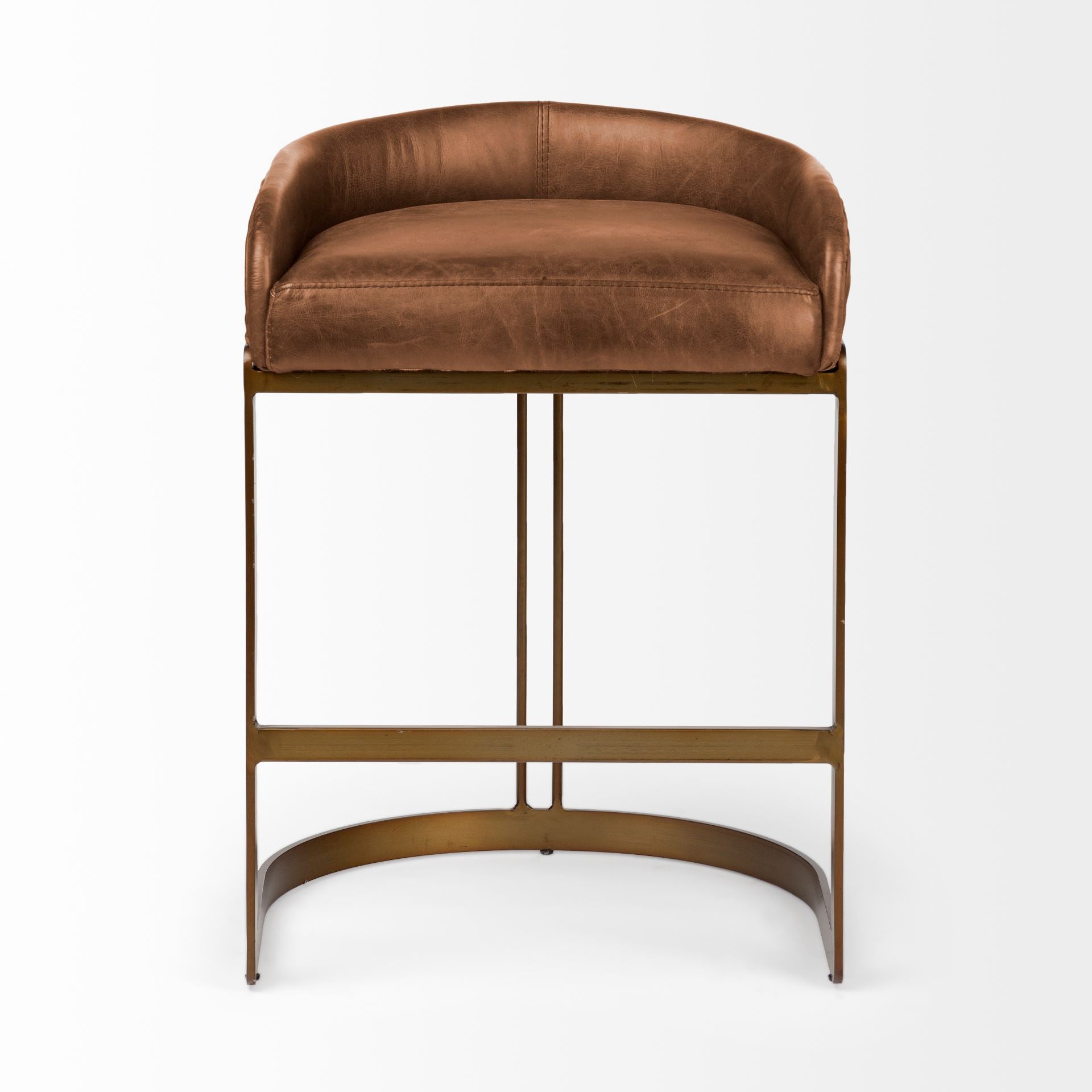 Hollyfield Bar Counter Stool Brown Leather | Gold Metal | Counter - bar-stools