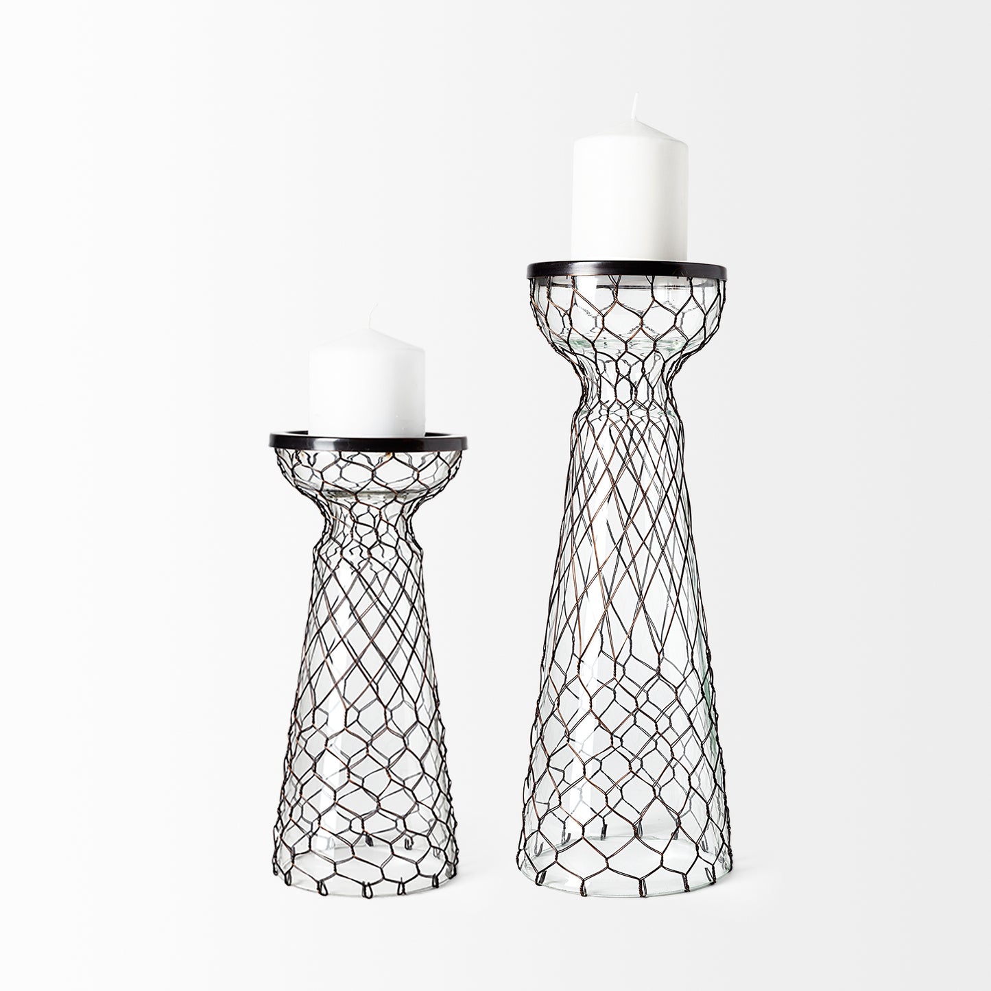Shandra I Small Glass w/Metal Wire Snakeskin Pattern Table Candle Holder