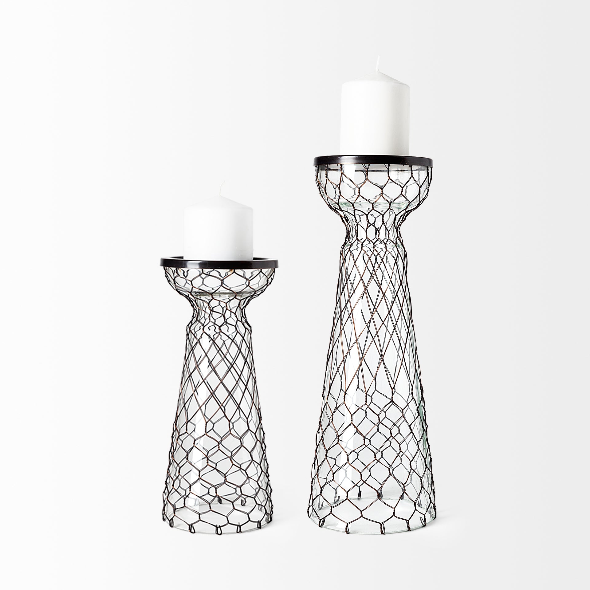 Shandra I Small Glass w/Metal Wire Snakeskin Pattern Table Candle Holder
