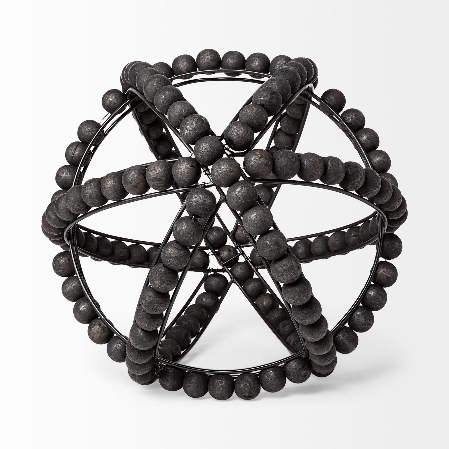 Earnhardt II Large 11L x 11W Black Wooden Beaded Orb