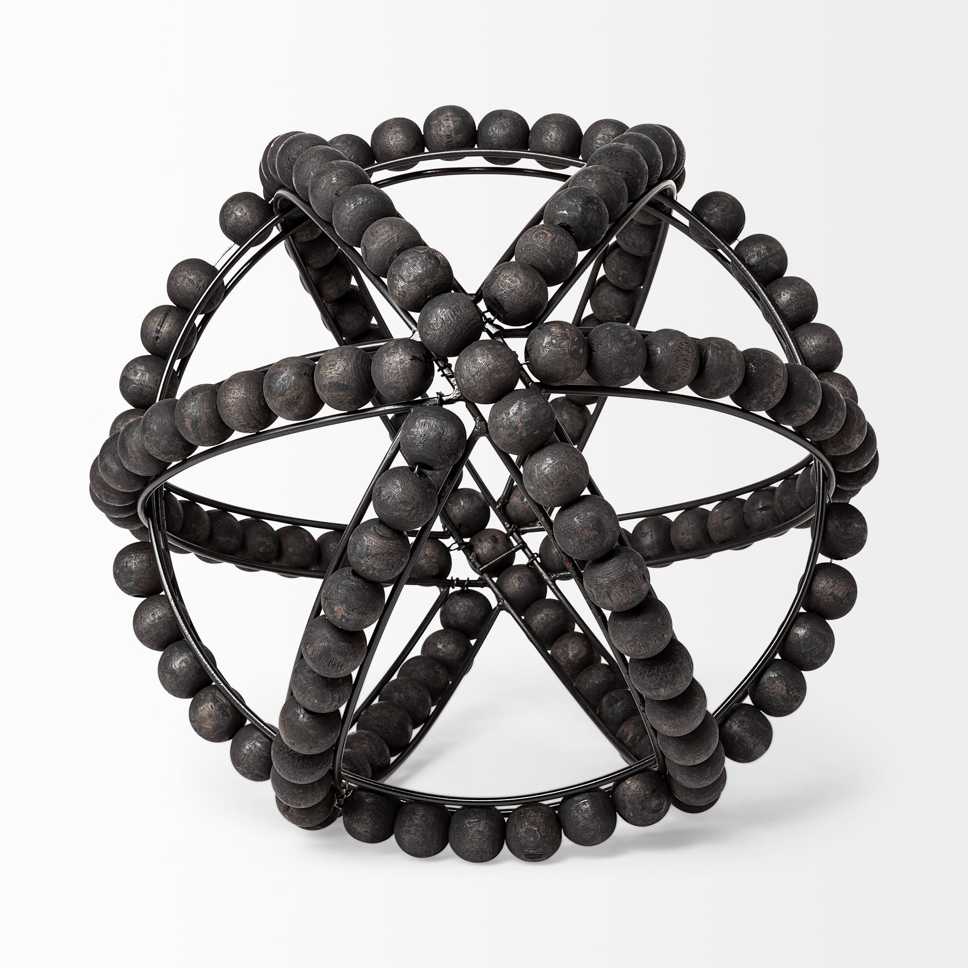 Earnhardt II Large 11L x 11W Black Wooden Beaded Orb