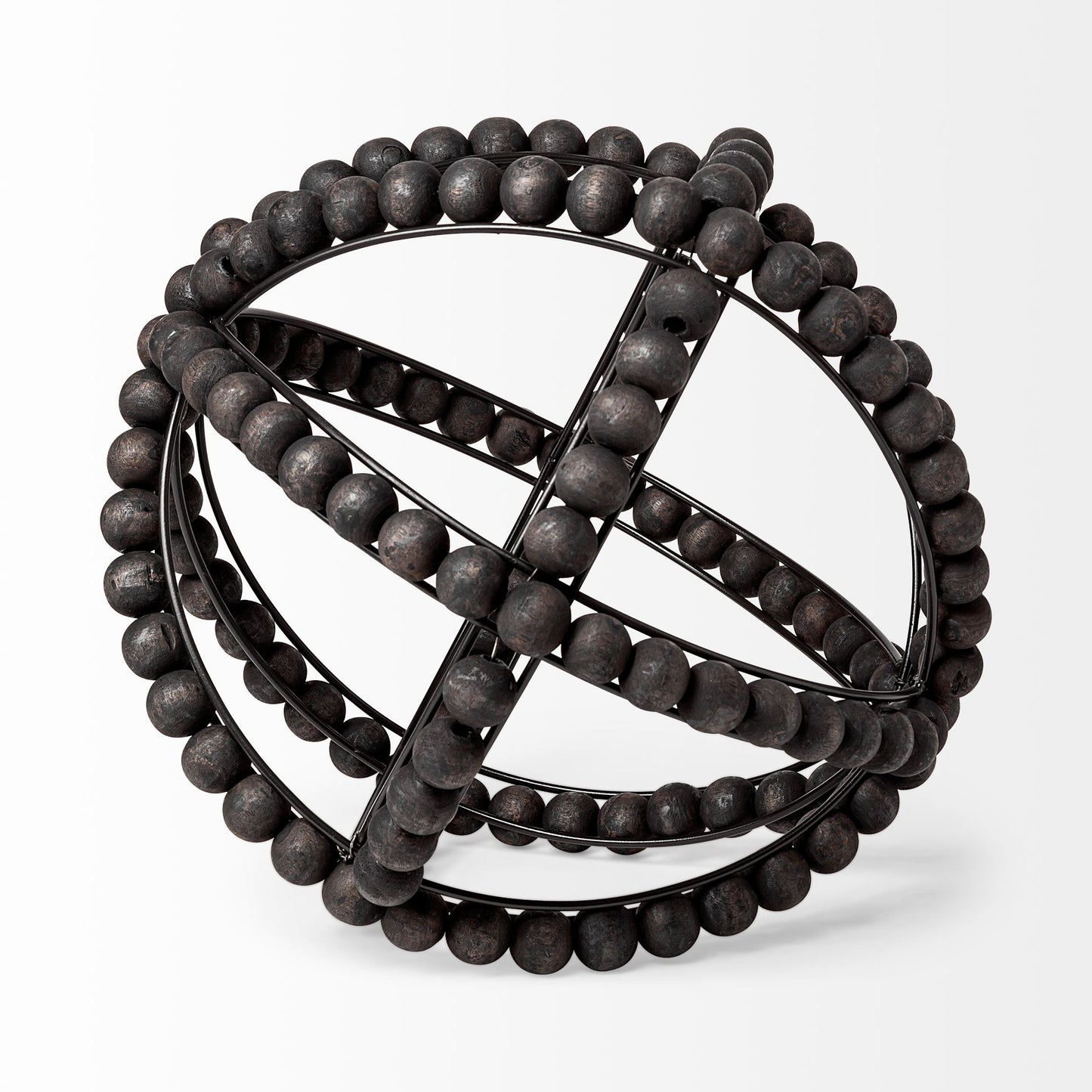 Earnhardt II Large 11L x 11W Black Wooden Beaded Orb