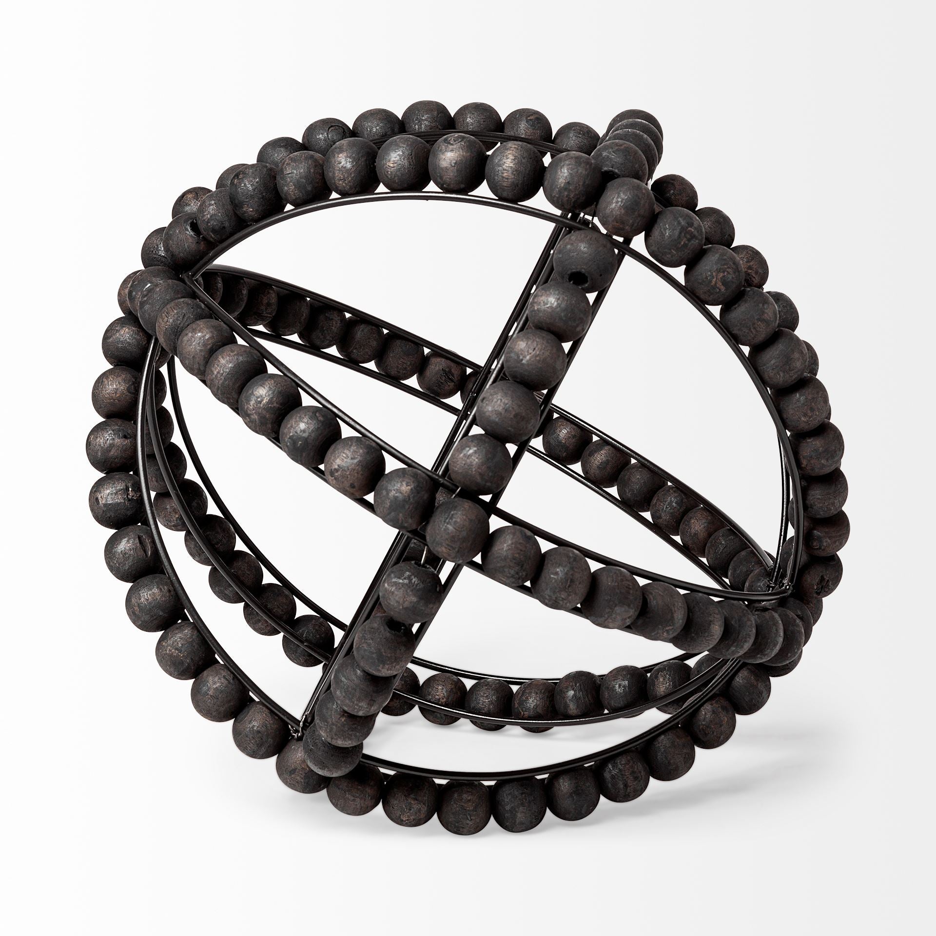 Earnhardt II Large 11L x 11W Black Wooden Beaded Orb