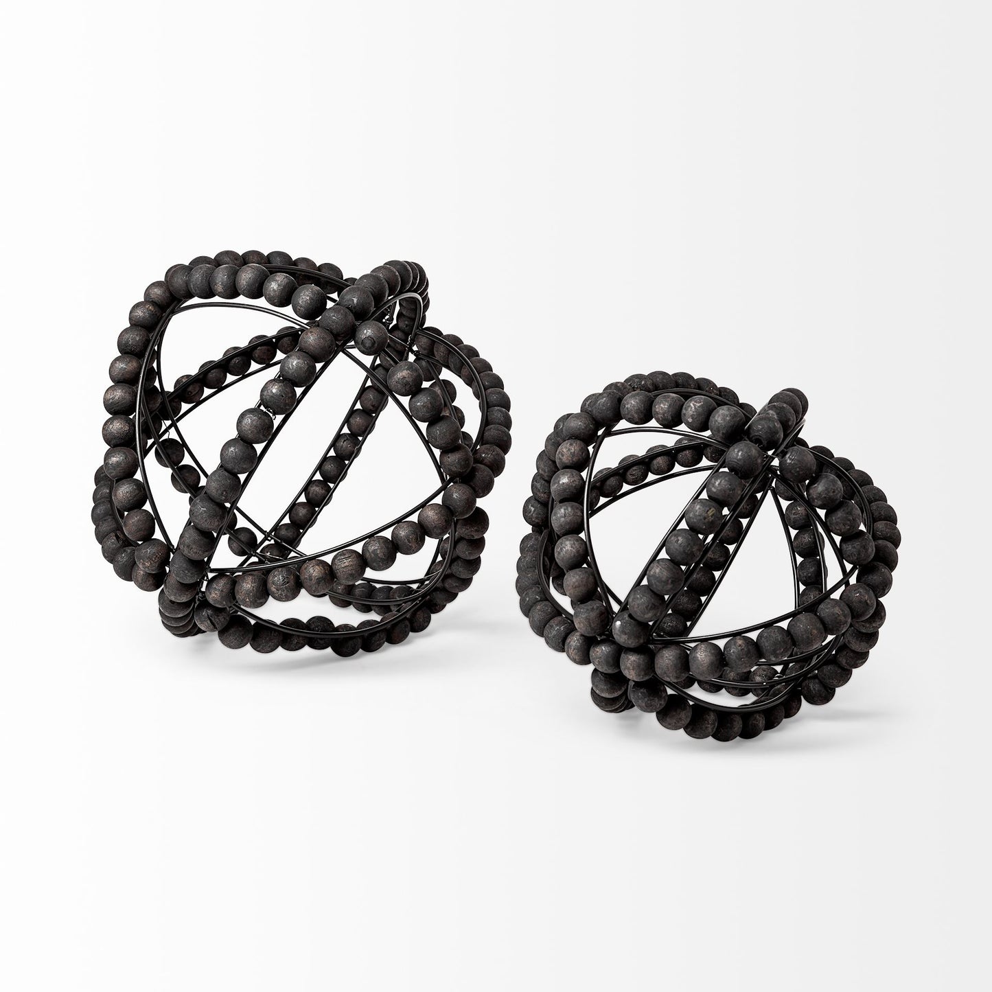 Earnhardt II Large 11L x 11W Black Wooden Beaded Orb
