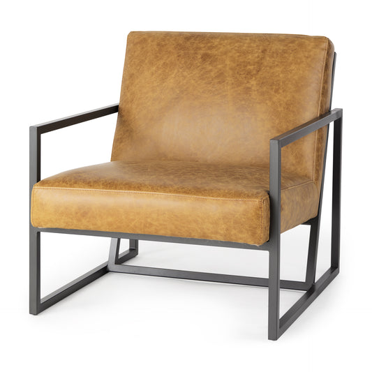 Armelle Accent Chair Brown Leather | Gray Metal - accent-chairs