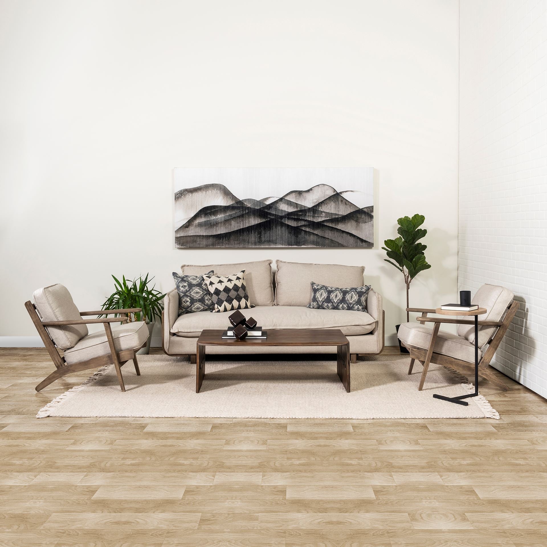 Roy I 84" Beige Upholstered Three Seater Sofa