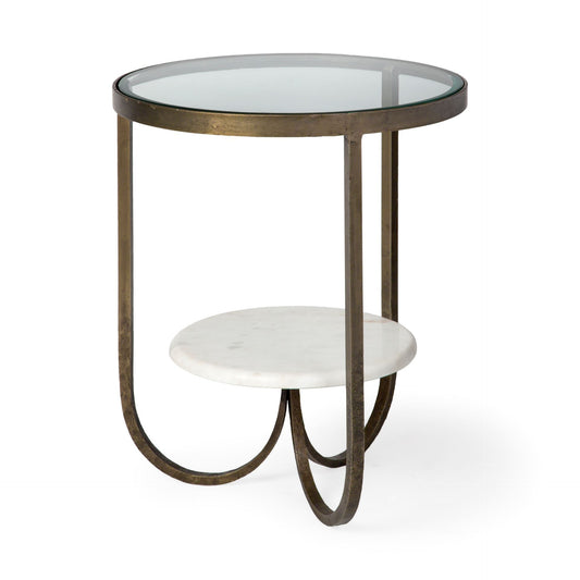 Reinhardt End Side Table Glass & Marble | Gold Metal - end-and-side-tables