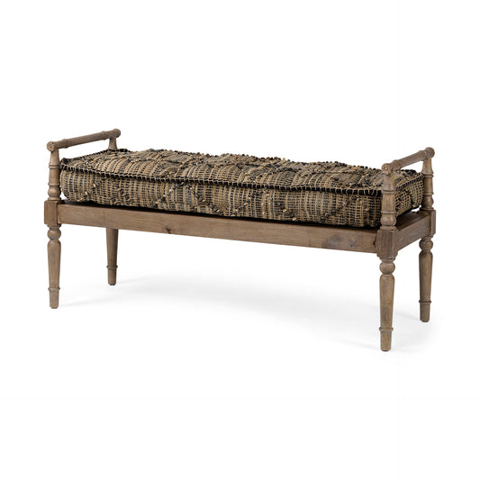 Fullerton Bench Patterned Jute | Brown Wood - benches