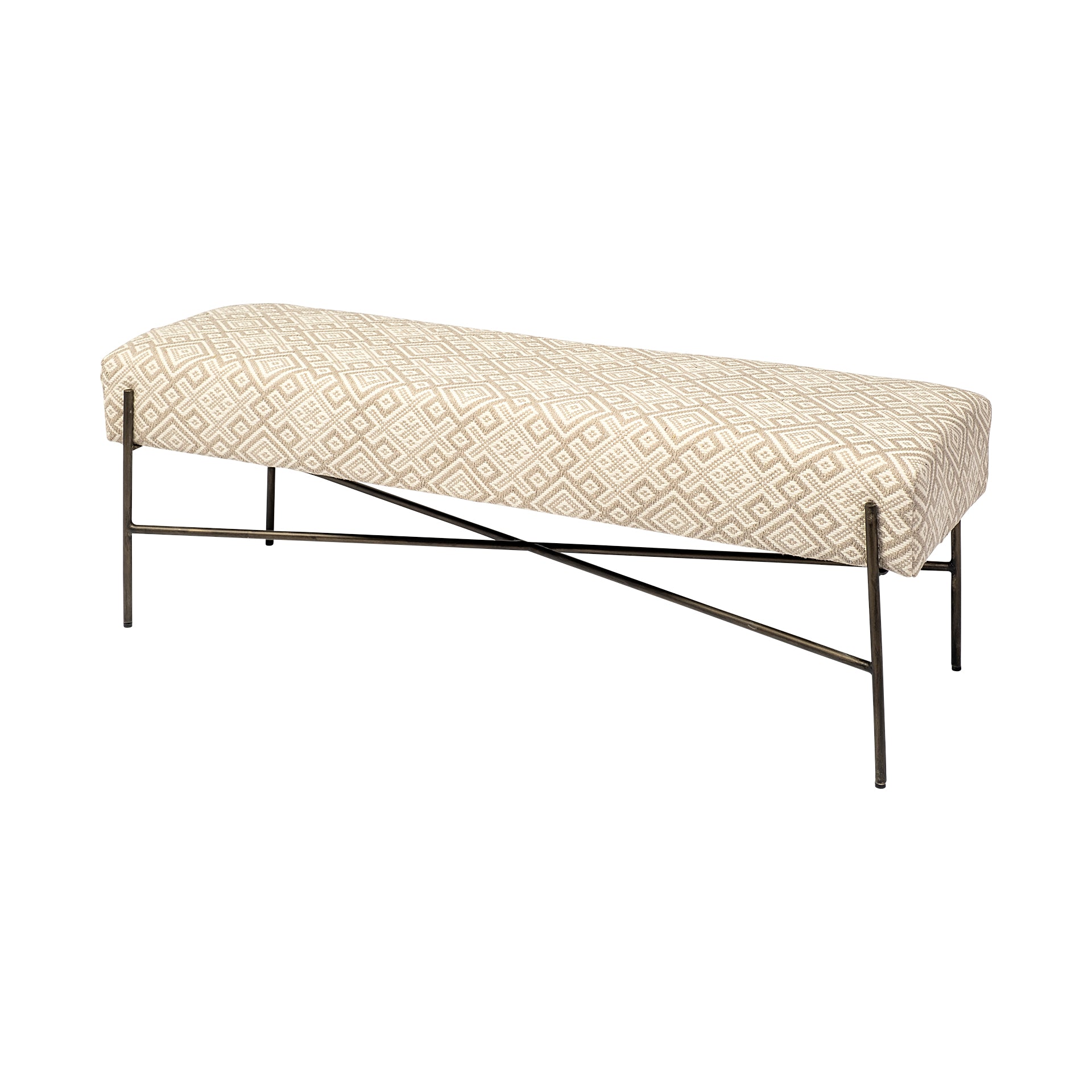 Avery Bench Off-White Fabric | Nickel Metal - benches