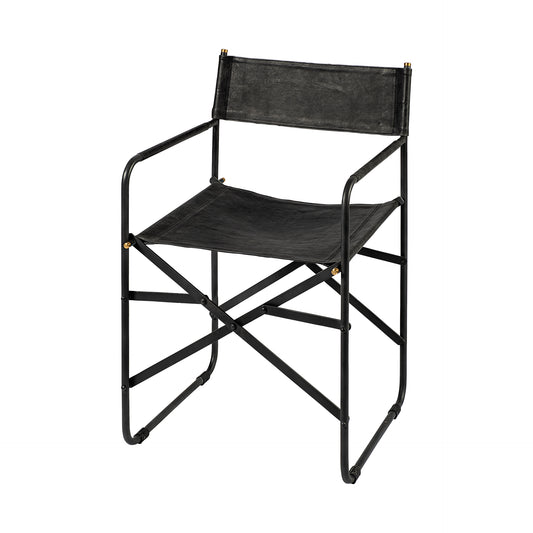 Direttore Dining Chair Black Leather | Black Metal