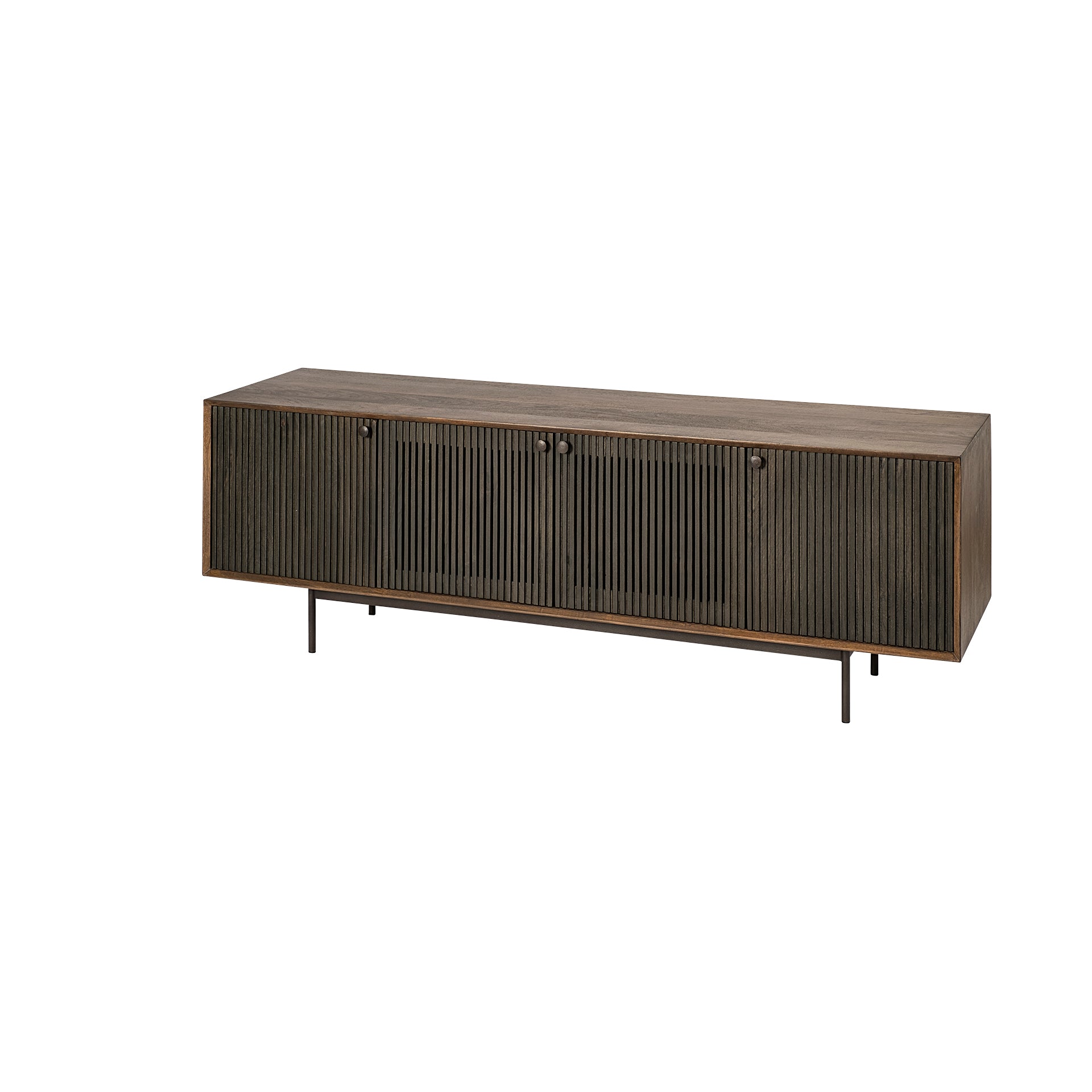 Grace I Two-Toned Brown Solid Wood TV Stand Media Console with Slated Doors, TV up to 82"