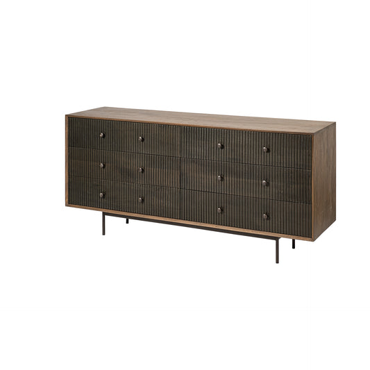 Grace 70Wx18.5Lx31.25H Two-Tone Brown Solid Wood 6 Drawer Sideboard