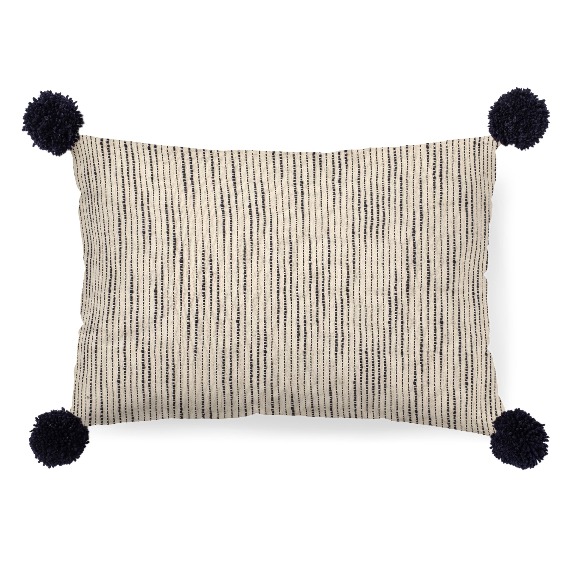 Krystal 13x21 Cream/Blue Pom Pom Pillow Cover