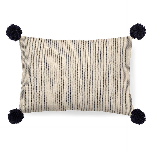 Krystal 13x21 Cream/Blue Pom Pom Pillow Cover