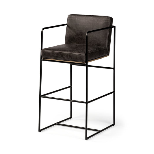 Stamford Bar Counter Stool Black Leather | Black Metal | Bar - bar-stools