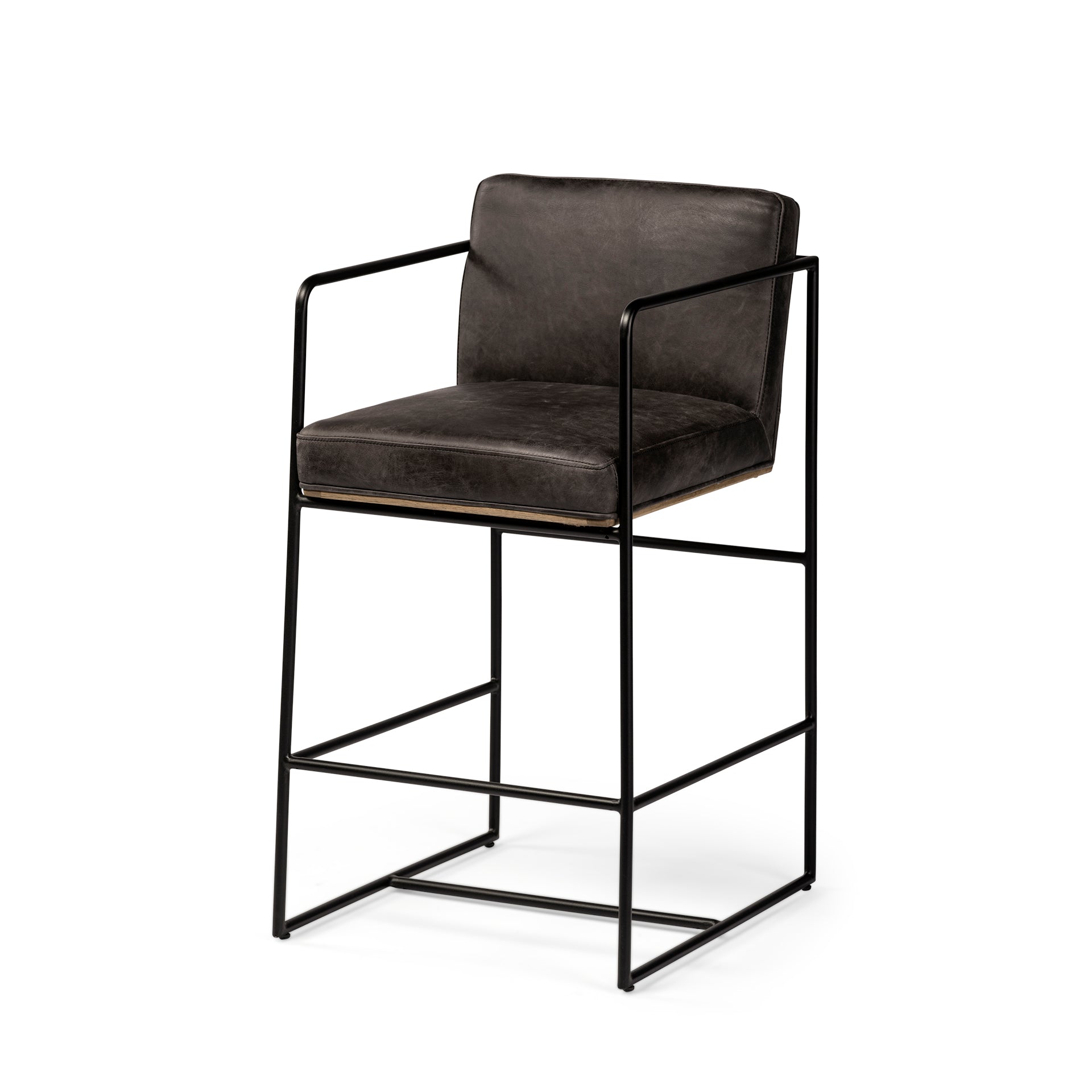 Stamford Bar Counter Stool Black Leather | Black Metal | Counter - bar-stools