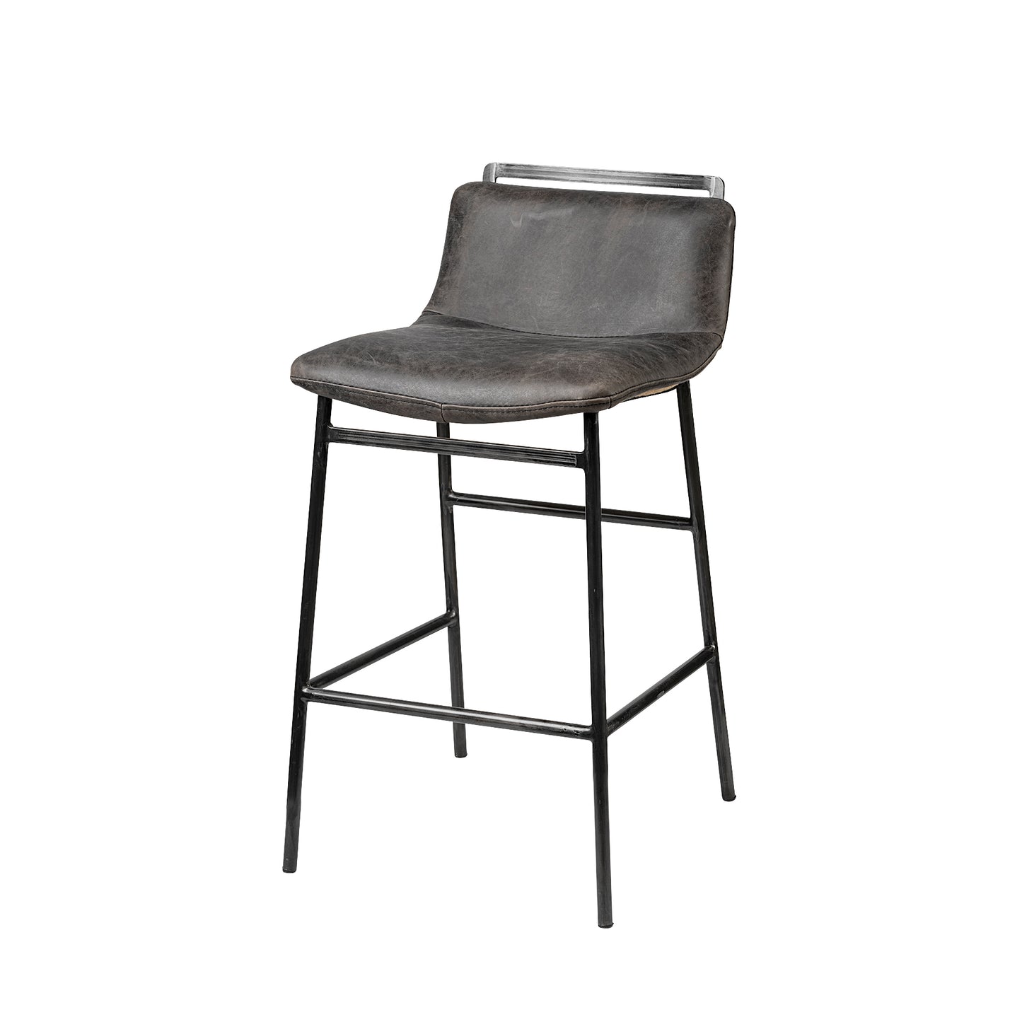 Kavalan Bar Counter Stool Ebony Leather | Black Metal | Counter - bar-stools