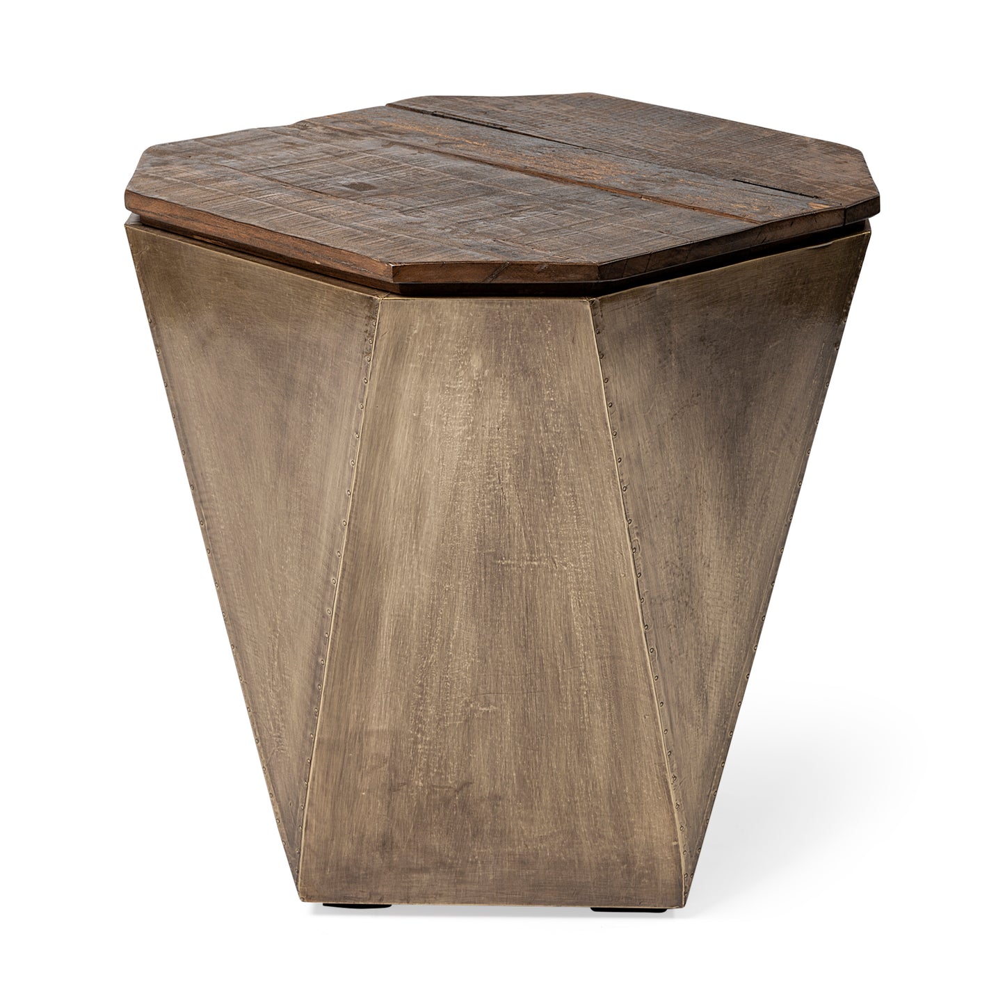 Esagono End Side Table Natural Wood | Brass - end-and-side-tables