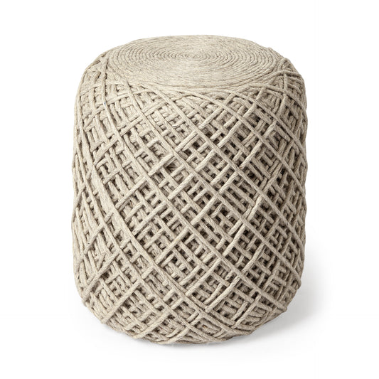 Allium Oatmeal Handwoven Wool Cylindrical Pouf