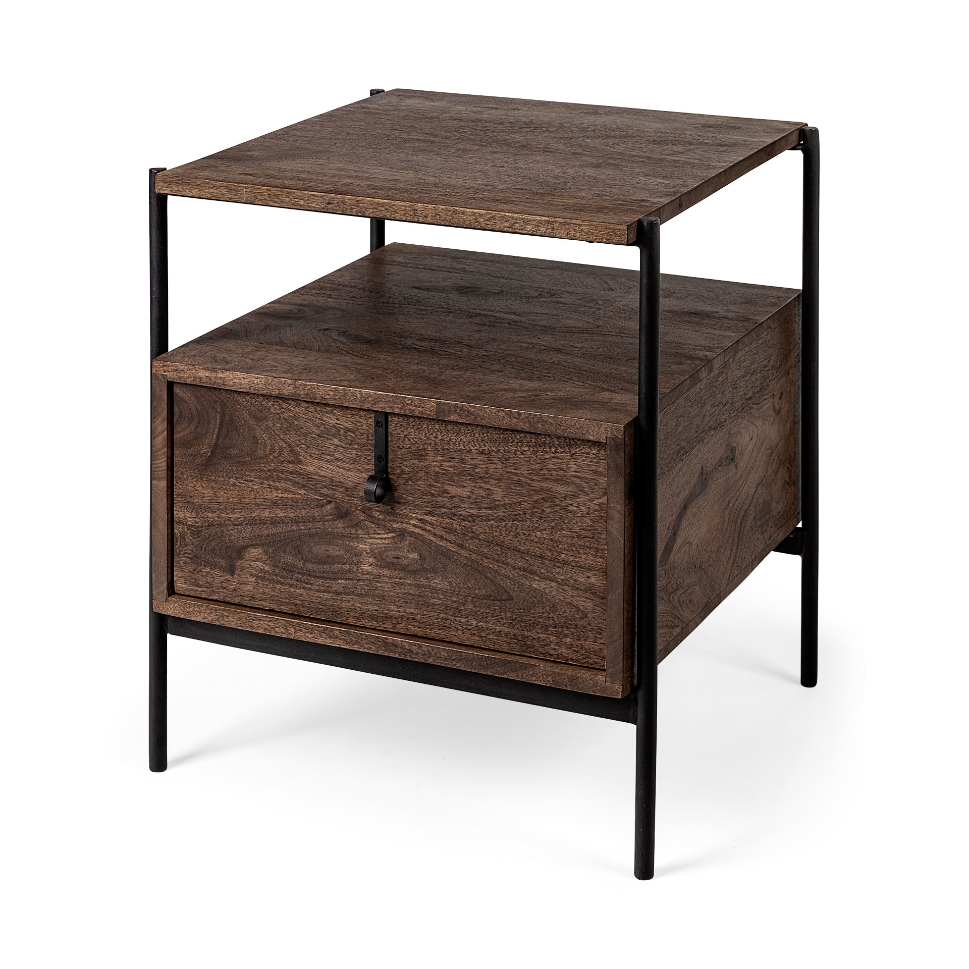 Glenn End Side Table Brown Wood | Black Metal - end-and-side-tables