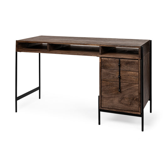 Glenn Office Desk Brown Wood | Black Metal